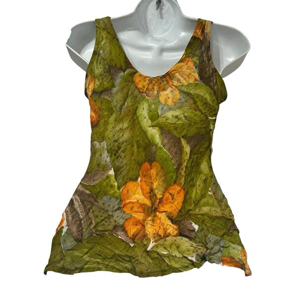 lorena conti paris floral crinkle sleeveless cami tank top - Picture 2 of 7